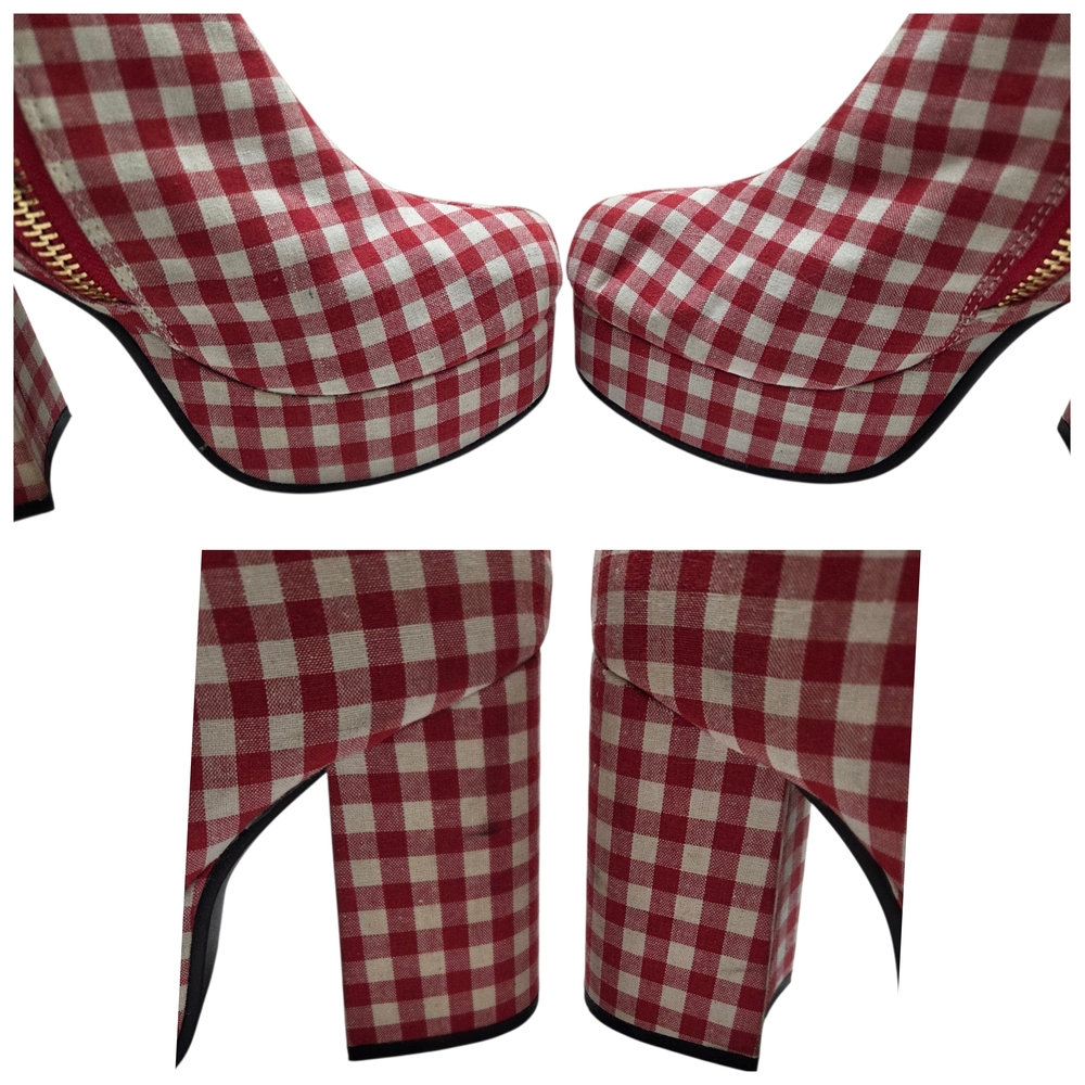 SUGAR THRILLZ Swt Like Cherry Pie Side Zip Platform Ankle Boots Size 8 Red White - Picture 3 of 16